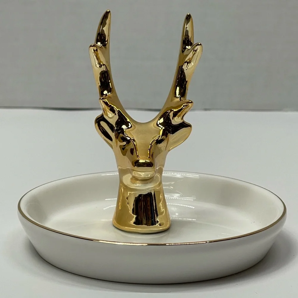 Deer Ring Display Holder Mini Trinket Tray Jewelry Ceramic Dish Pendant Case mom - Picture 3 of 17